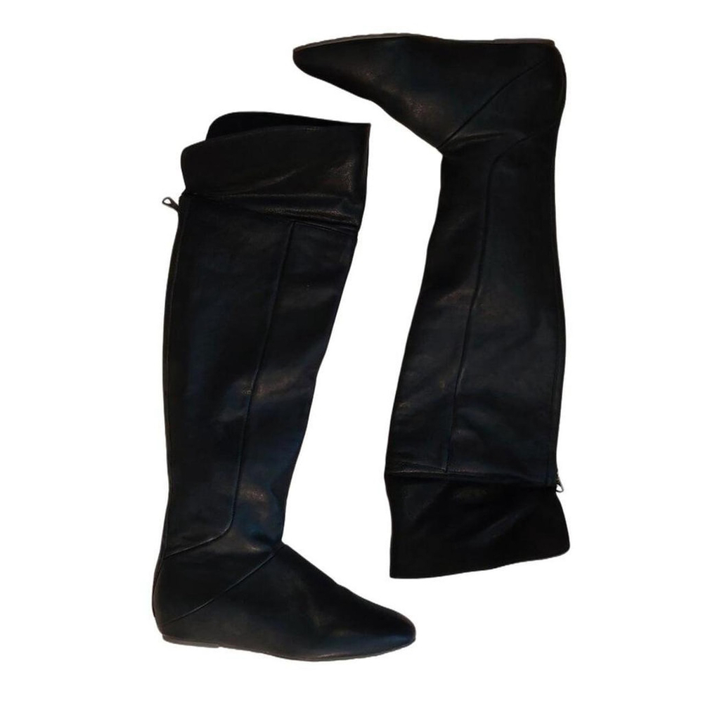 BCBGMAXAZARIA Hughes Black Over-the-Knee Leather Flat Boots Sz 7
